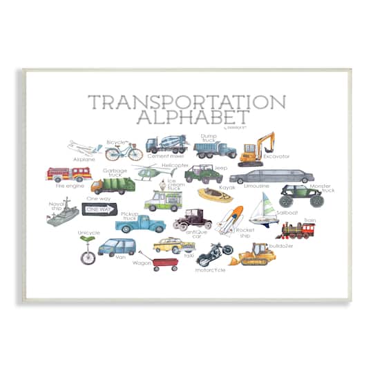 Stupell Industries Kids Educational Transportation Alphabet Wall Plaque Art